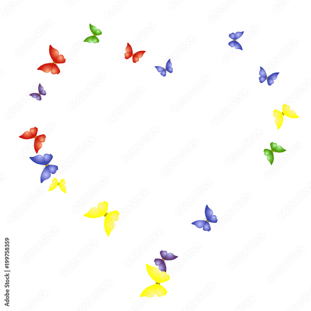 Fototapeta premium Background with Colorful Butterflies. Simple Feminine Pattern for Card, Invitation, Print. Trendy Decoration with Beautiful Butterfly Silhouettes. Vector Background with Moth