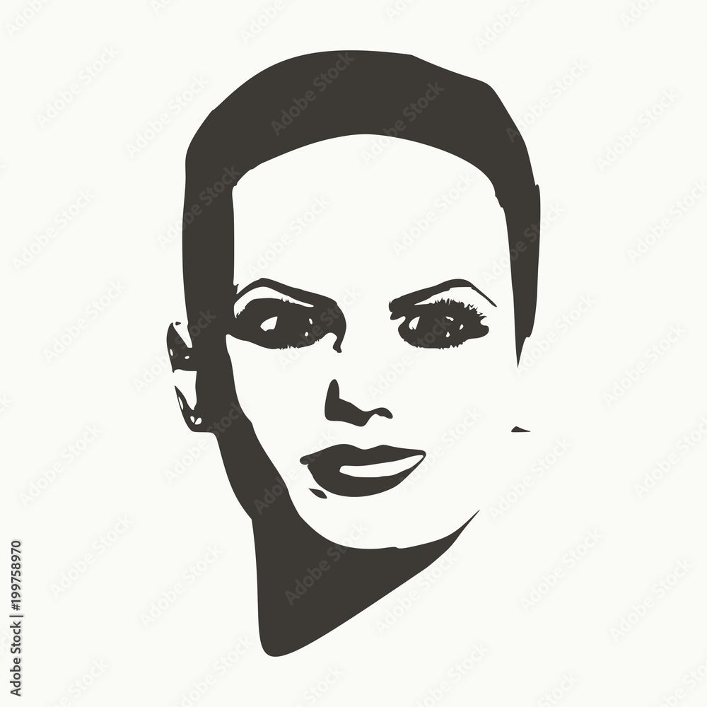 Face front view. Elegant silhouette of a female head. Portrait of a happy smiled woman Face front view. Elegant silhouette of a female head. Portrait of a happy smiled woman