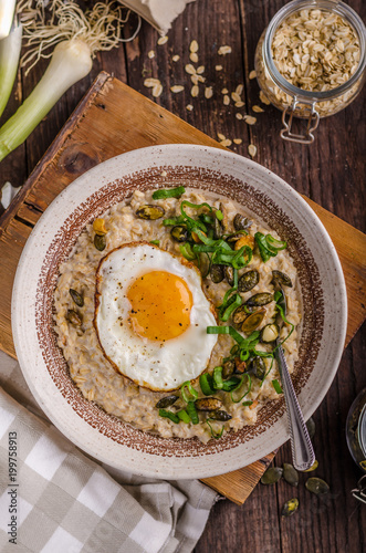 oatmeal salty with spring onion and egg