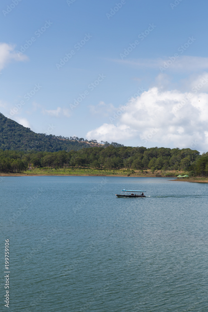 Tuyen Lam Lake, DaLat, Vietnam, Beautiful landscape for eco travel, Boat on water, Holiday