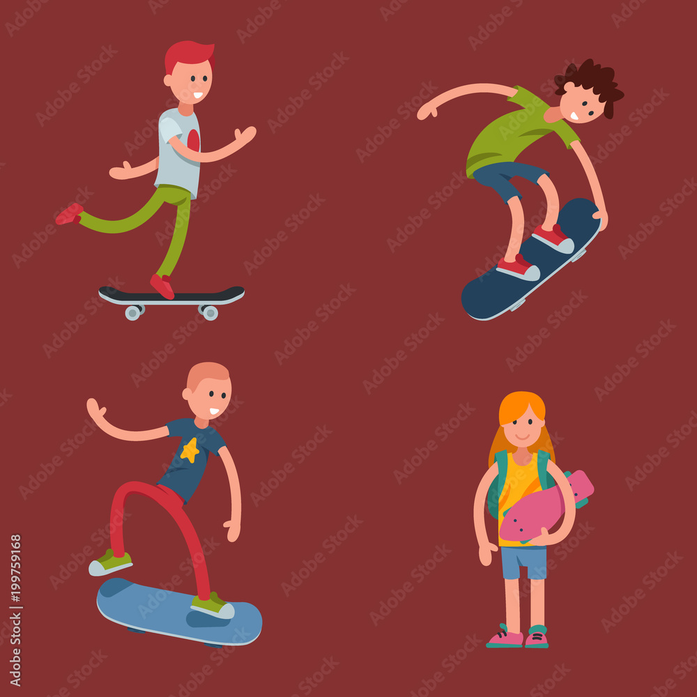 Young skateboarder active people sport extreme active skateboarding urban jumping tricks vector illustration. Young skateboarder active people sport extreme active skateboarding urban jumping tricks vector illustration.