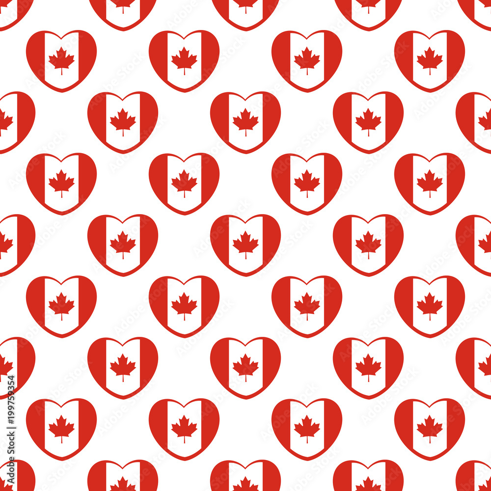 Seamless pattern of heart shaped Canada flag. Seamless pattern of heart shaped Canada flag.