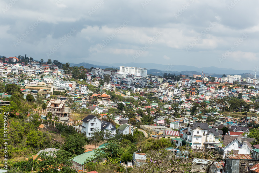 Dalat city, Vietnam, View of many houses from hill, The architecture of Dalat, Cityscape