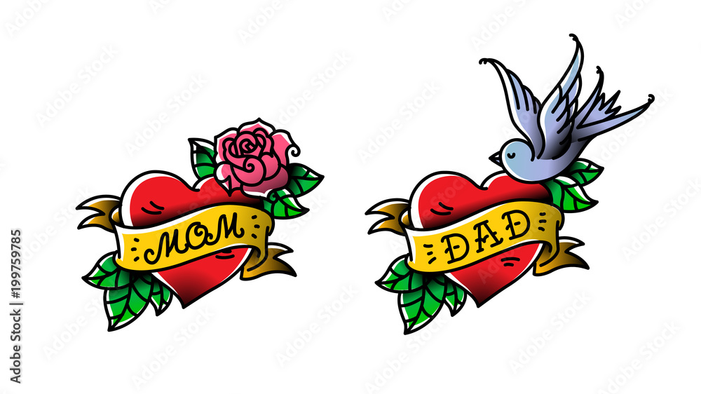 Rose Tattoo Ribbon Word Dad Vector Stock Vector (Royalty Free) 1397179217 |  Shutterstock