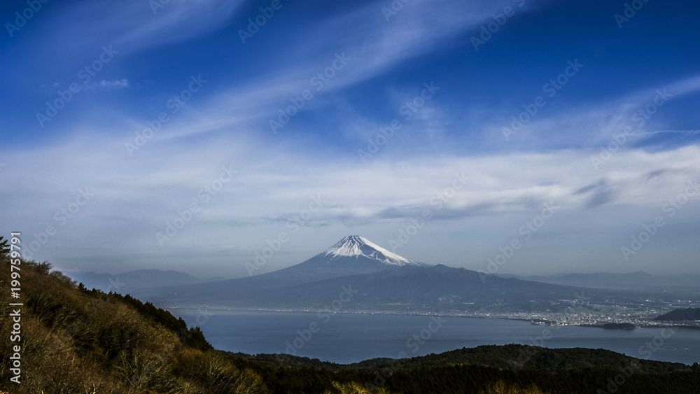 Fototapeta premium 日本、世界遺産、富士山、冬、絶景、雪、感動の風景、伊豆、達磨山展望台