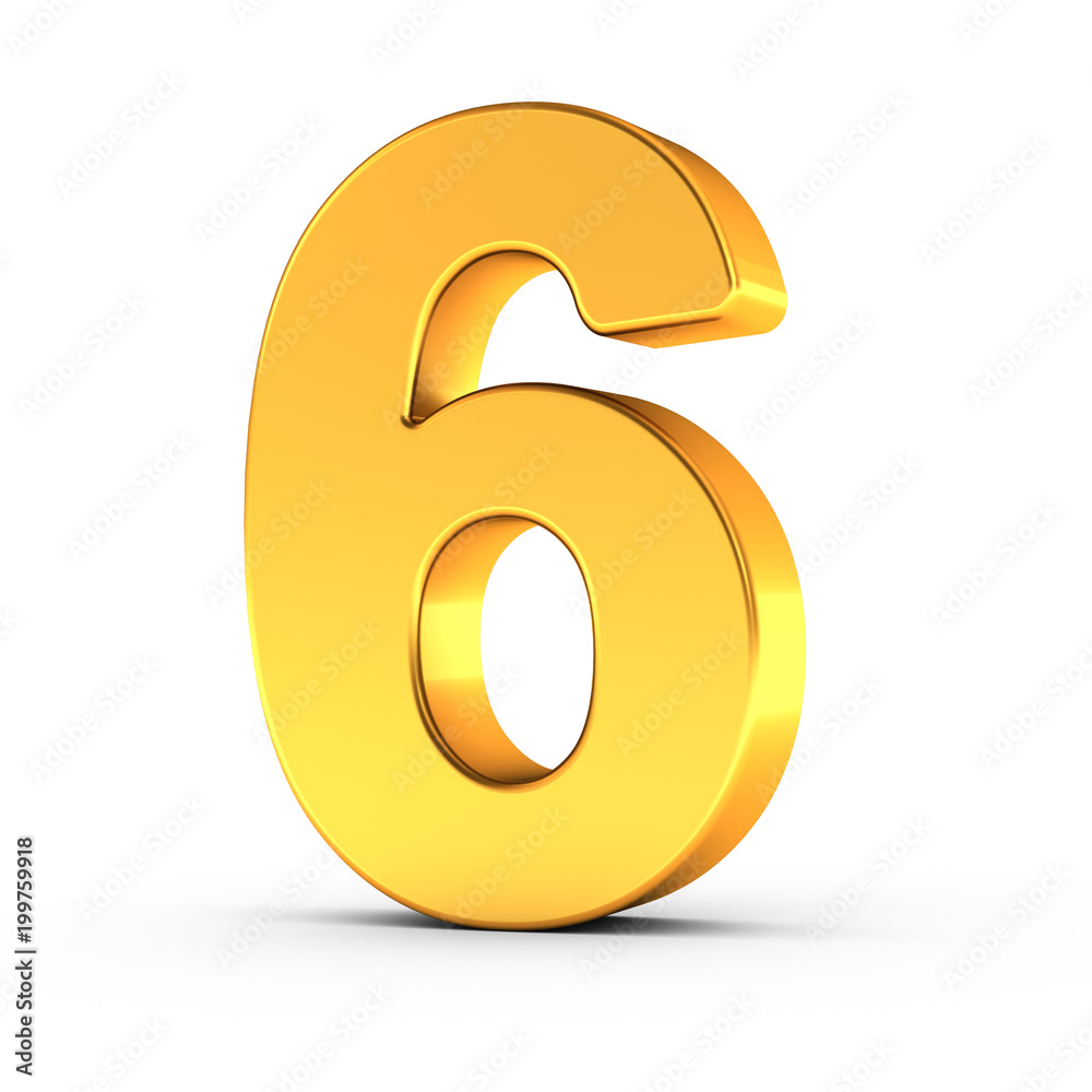 The number six as a polished golden object with clipping path The number six as a polished golden object with clipping path
