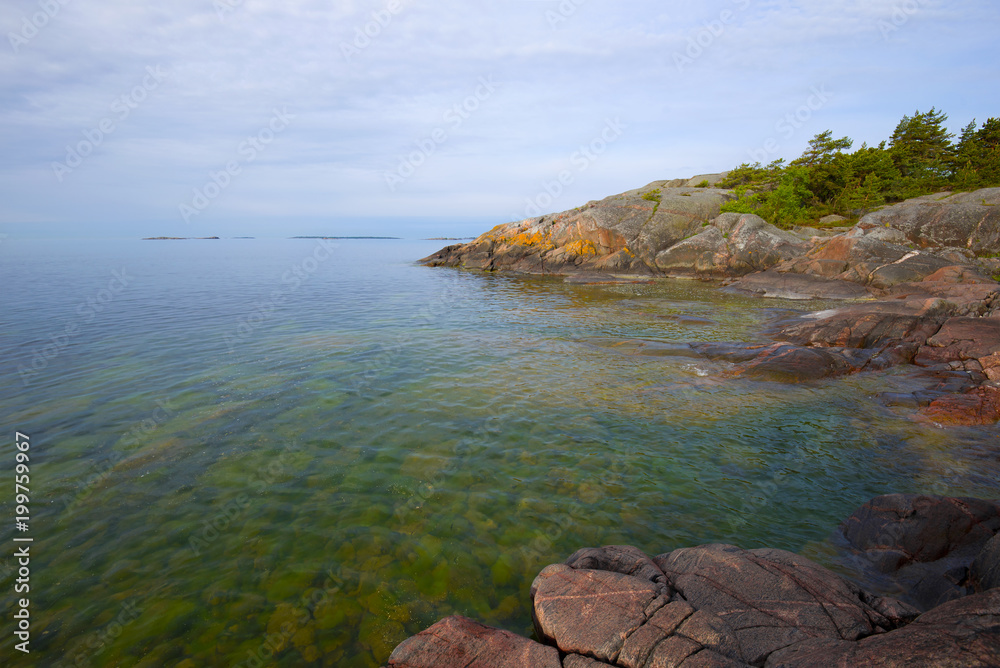 Early June morning on the bank of the peninsula of Hanko. Finland