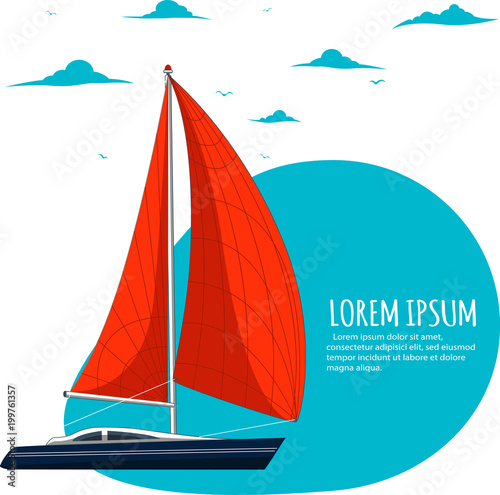 Yacht club sticker with sail boat