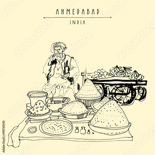 Tableau sur toile Spice market in Ahmedabad, , Gujarat, India