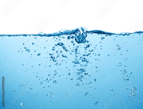 water surface with splash and air bubbles on white backgorund