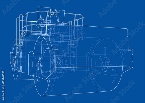 Asphalt compactor outlined vector