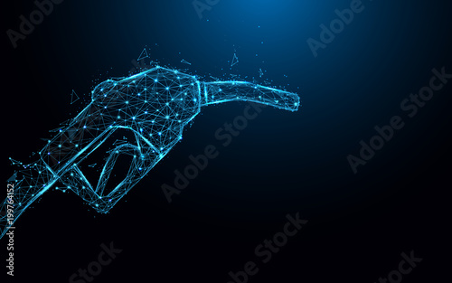 Abstract gas pump form lines and triangles, point connecting network on blue background. Illustration vector photo