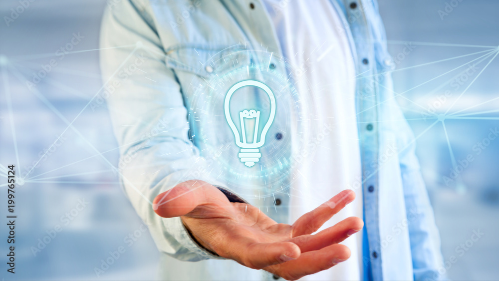 Bulb lamp idea concept icon on a futuristic interface