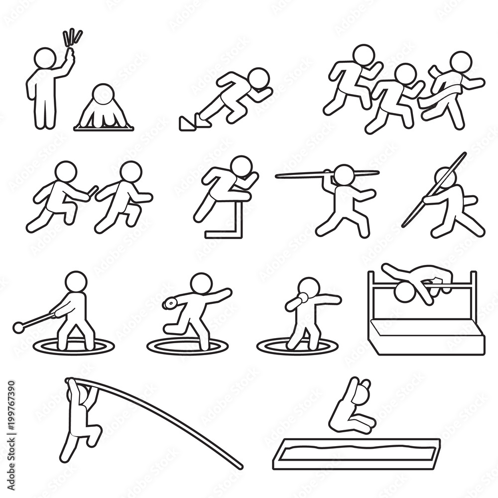 Track and field athletics line icon set. Outline sports icon set