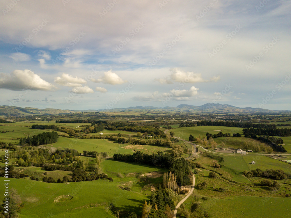Rural New Zealand Countryside Aerial View 