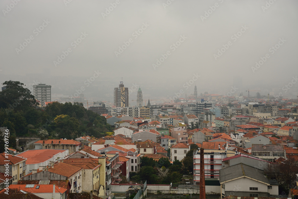 View from the heights of the city of Porto in the fog