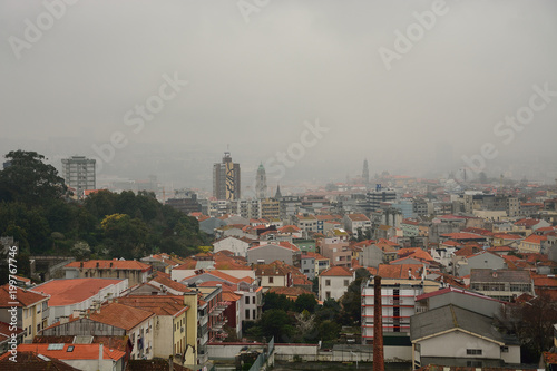 View from the heights of the city of Porto in the fog