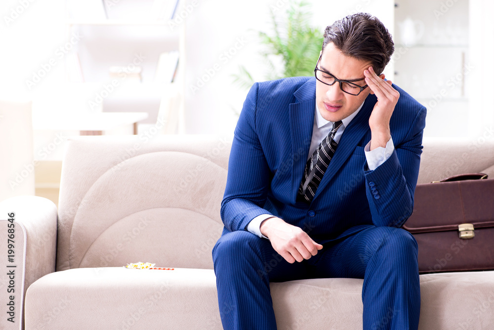 Sick employee staying at home suffering from flue Sick employee staying at home suffering from flue