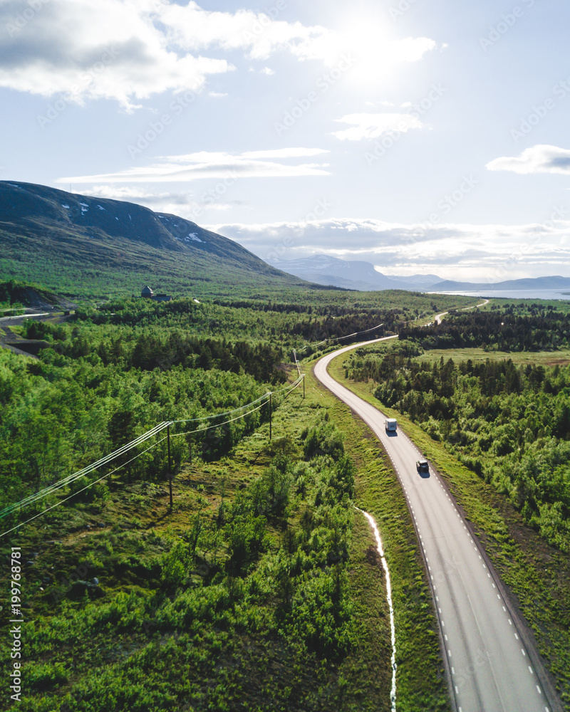 Norwegian road in the mountains. Aerial view Norwegian road in the mountains. Aerial view