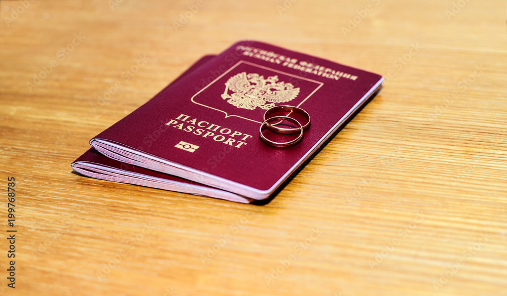 Russian passports and two rings, wedding Russian passports and two rings, wedding