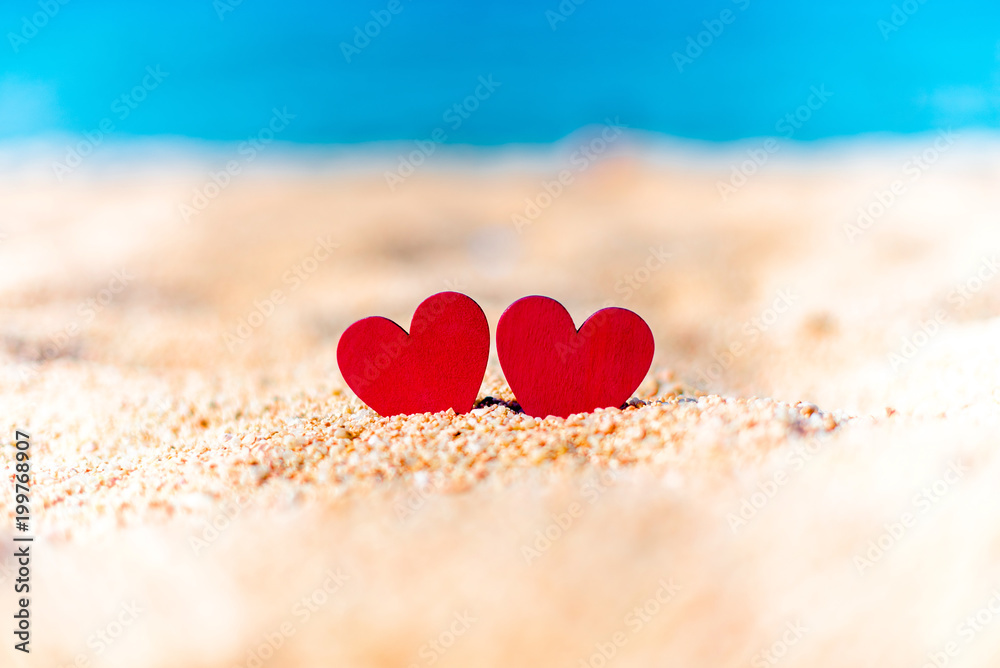 romantic symbol of two hearts on the beach romantic symbol of two hearts on the beach