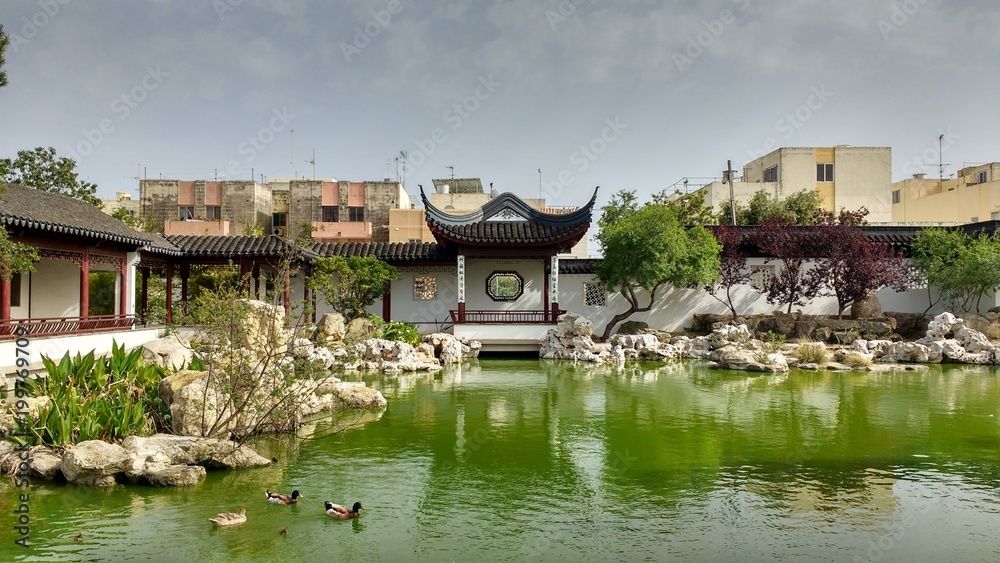 lake inside chinese garden of serenity in Malta lake inside chinese garden of serenity in Malta