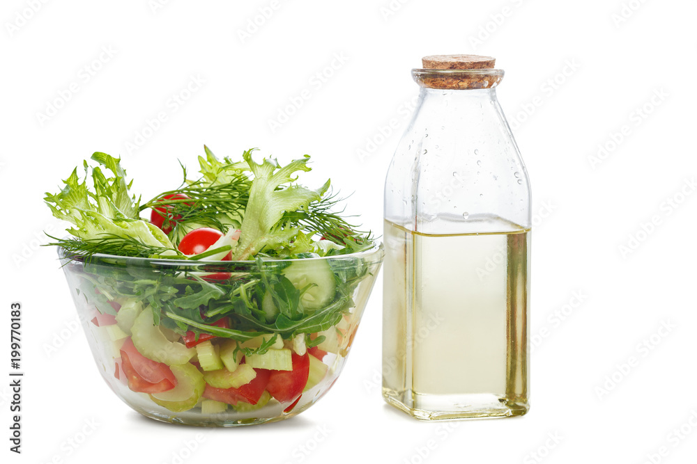 Bowl of salad and olive oil Bowl of salad and olive oil