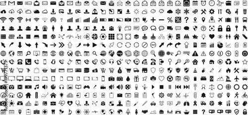 Black web business technology icons set