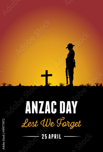 Silhouette of soldier paying respect at the grave, vector