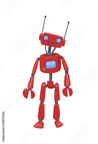 Cute humanoid robot, android with artificial intelligence. Cartoon vector illustration, isolated on white background.