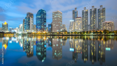 Bangkok city - Cityscape downtown  Business district urban area at night   reflection landscape Bangkok Thailand