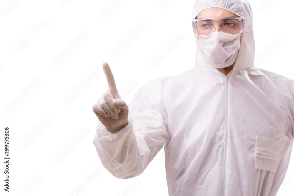 Man in protective suit isolated on white background Man in protective suit isolated on white background