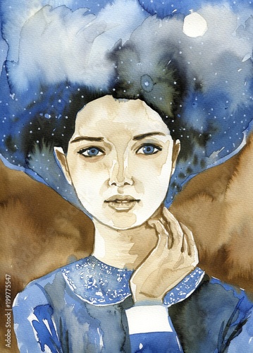 Watecolor portrait of a woman. 