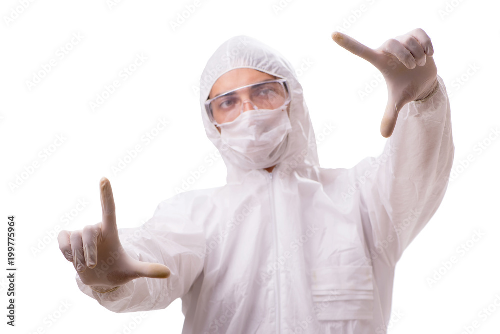 Man in protective suit isolated on white background Man in protective suit isolated on white background