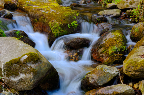 Fototapeta Naklejka Na Ścianę i Meble -  Idyllischer Wasserfall im Wald lange belichtet