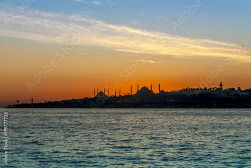 Istanbul, Turkey, 23 January 2012: The Topkapi Palace and Hagia Sophia at sunset