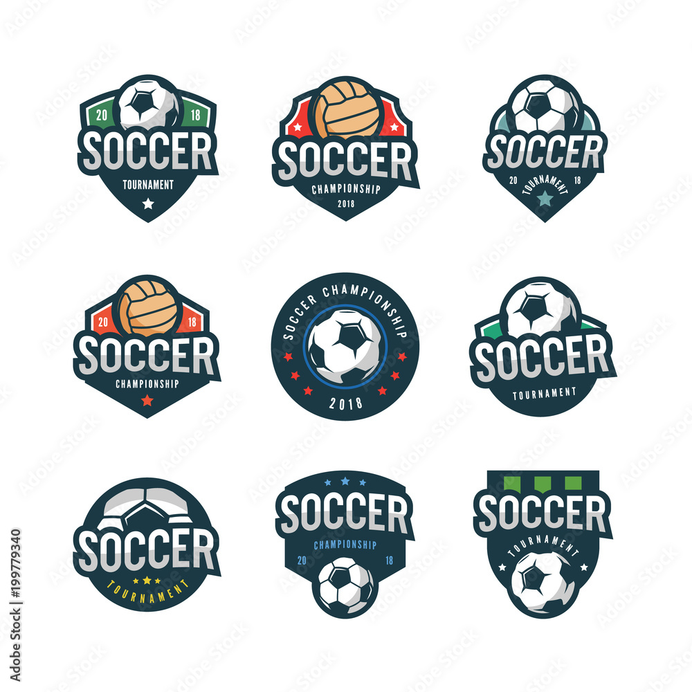 set of football, soccer logos. sport emblems. vector illustration