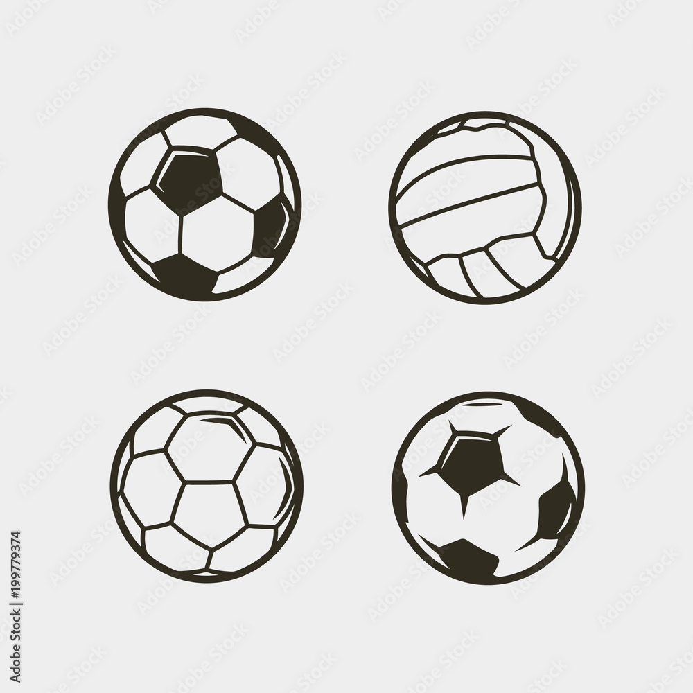 set of soccer, football balls. vector illustration