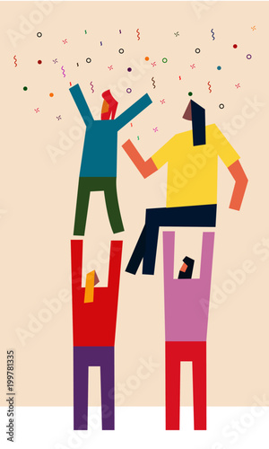 Group of friends partying. Vector illustration of happy people enjoying / celebrating