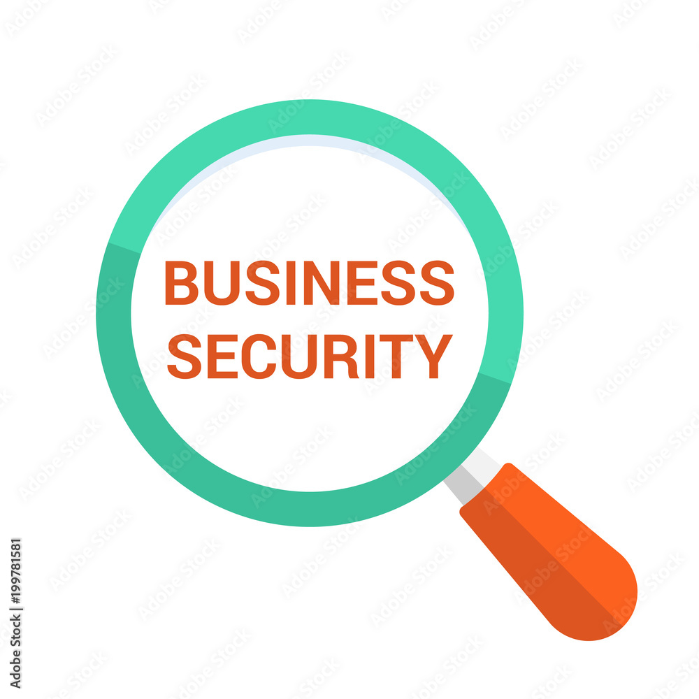 Safety Concept: Magnifying Optical Glass With Words Business Security Safety Concept: Magnifying Optical Glass With Words Business Security