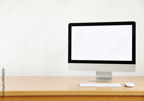 mock up front view blank screen Computer Desktop PC. for business on work table