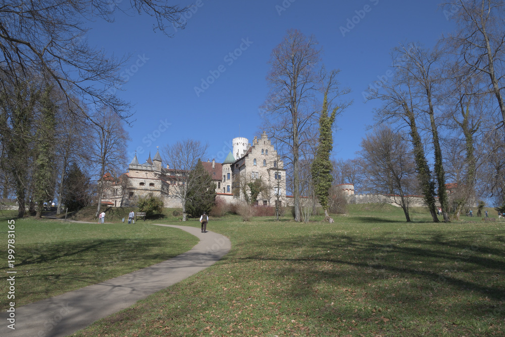 Schloss Lichtenstein, Baden- Württemberg, Deutschland - April 7, 2018 : Blick auf Schloss Lichtenstein.