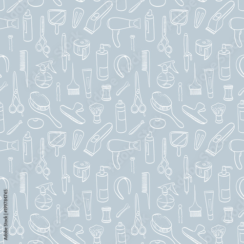 Seamless line pattern with hairdresser tools
