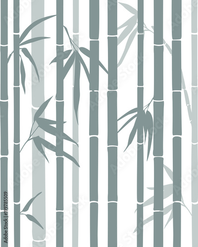 Bamboo background. The vertical stems of bamboo on a white background. Oriental theme. Vector illustration. 