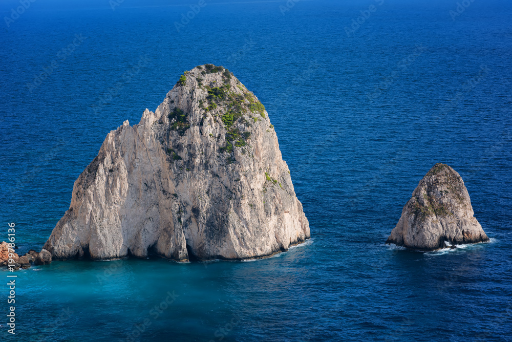 The Mizithres, small and big. Amazing rock formations on Keri cape, Zakynthos island. Greece.