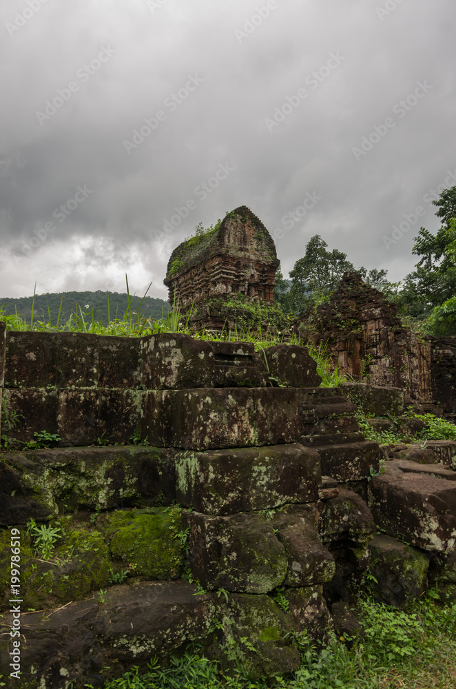Remains of Hindu tower-temples at My Son Sanctuary, a UNESCO World Heritage site in Vietnam