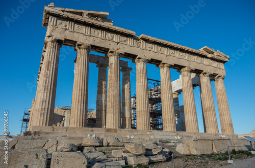 Parthenon temple on a bright day. Acropolis in Athens, Greece