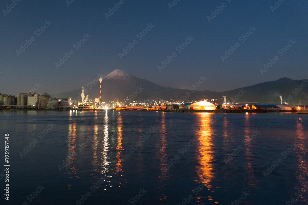 Wonderful view of Mount Fuji with city lights.