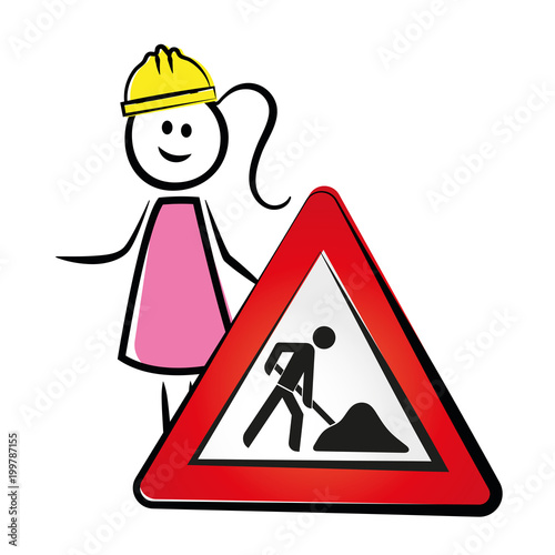Frau mit Baustellenschild