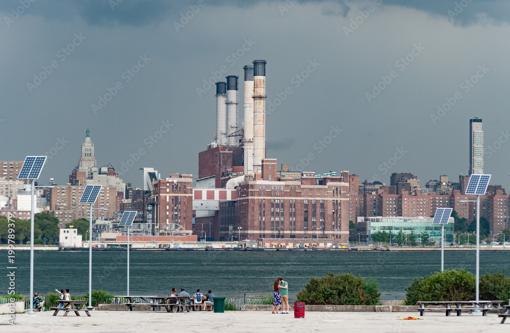 View of Manhattan from East River park in Williamsburg, Brooklyn